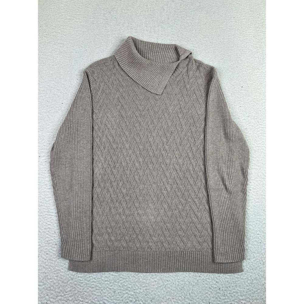Lands End Sweater Girls Large 14-16 Beige Textured Mock Neck Cotton Knit
